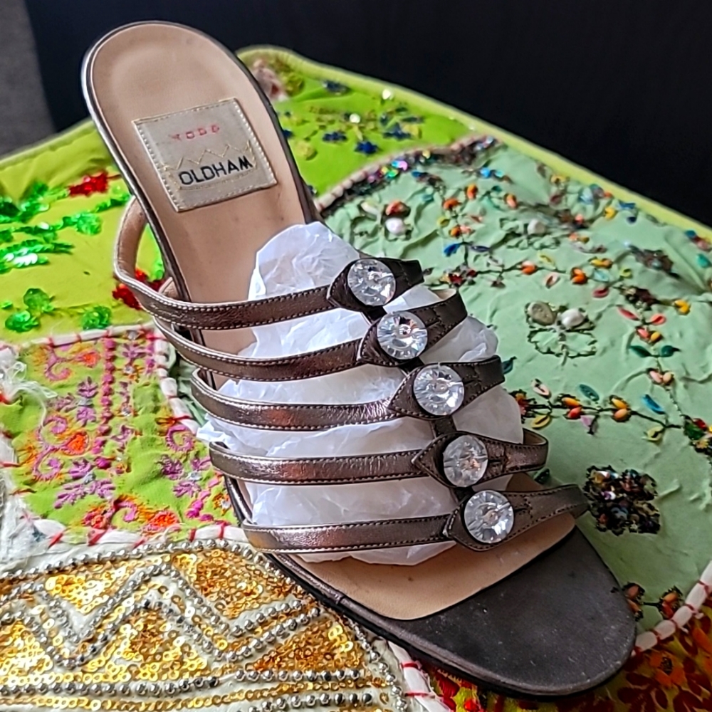 Tod Oldham by Lerre Rare Vintage  Collection Jeweled Strappy Slip On Heels
